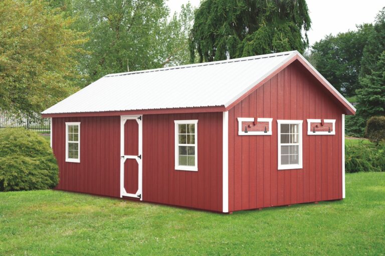 a frame chicken coop Red A124 With Optional Metal Roof Front View