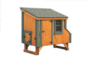 small chicken coops Cedar Stain L35 With Optional Green Trim Front View 1